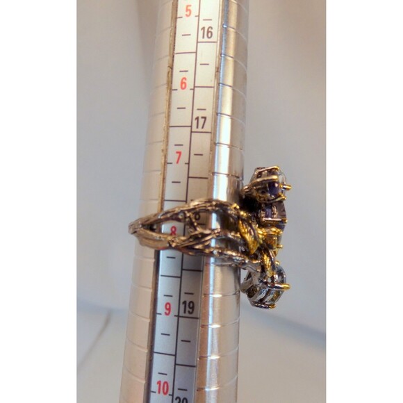 Stunning Blue Topaz- Iolite Sterling Silver Ring Botanical Vines Size 8 Cocktail - Picture 8 of 9